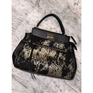 Juicy Couture Black and Gold Metallic Mini Satchel Handbag